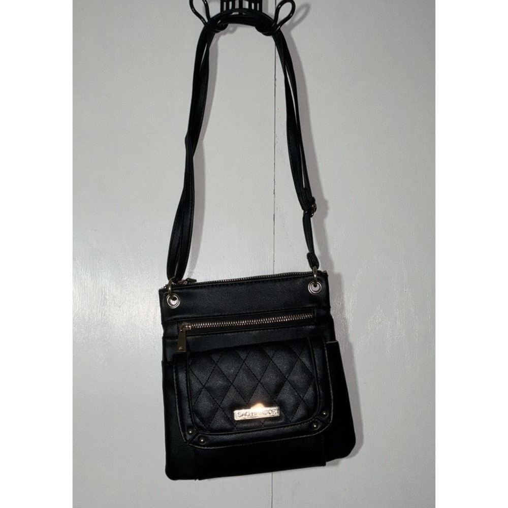 Sag Harbor Small Black Crossbody Purse Gold Trim Bag SMALL STAIN ON LINER